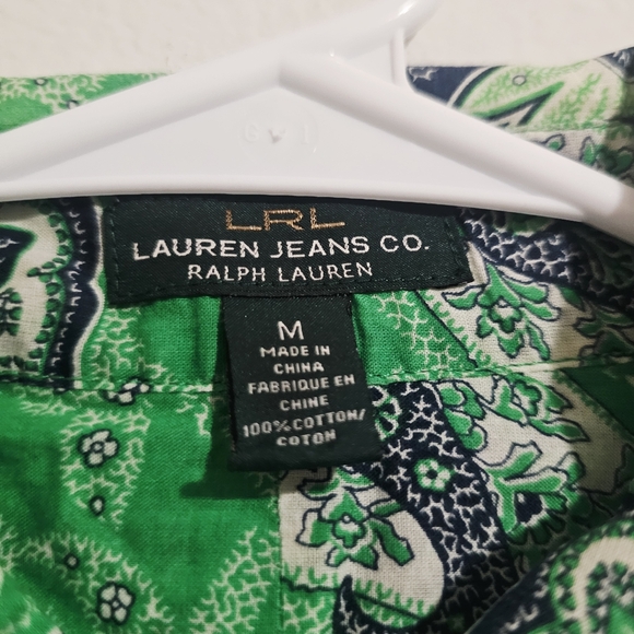 LRL Lauren Jeans Co Ralph Lauren Green Paisley Design Long Sleeve Button Down - Picture 2 of 4